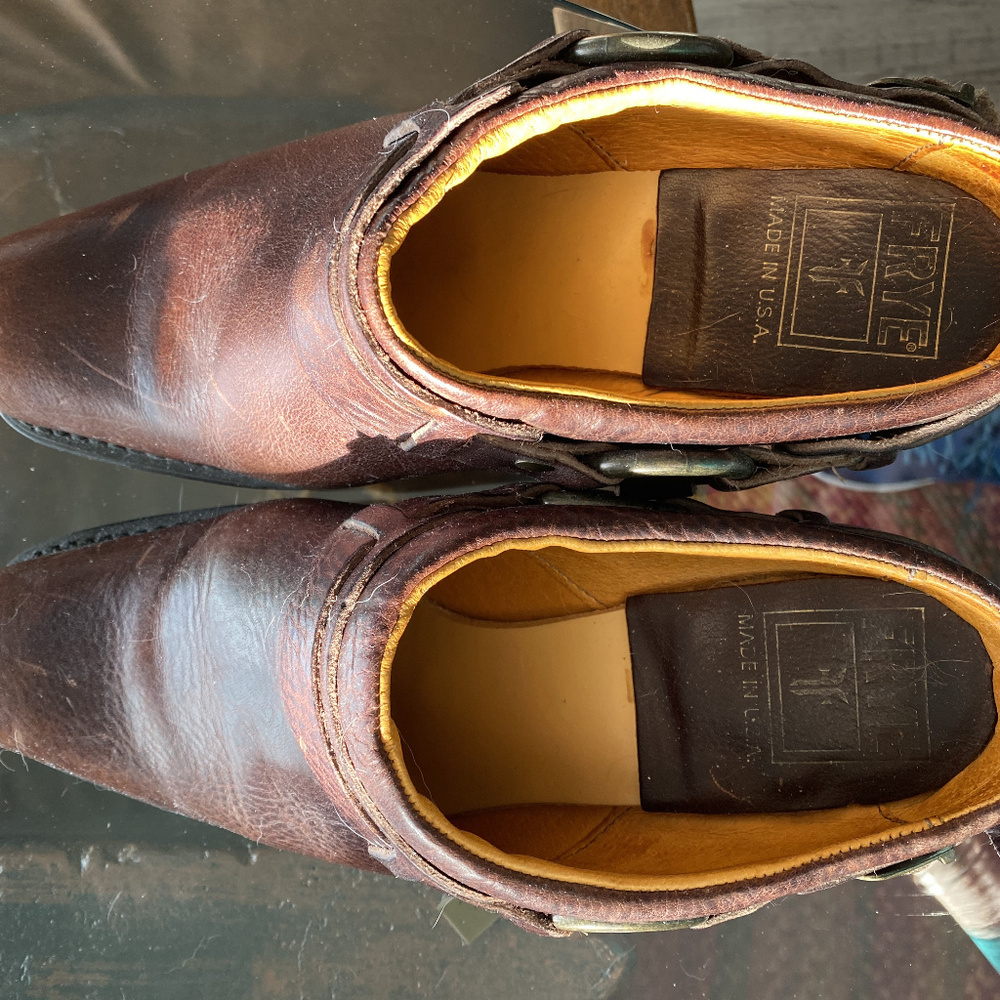 FRYE VINTAGE BUCKLE SLIP ONS